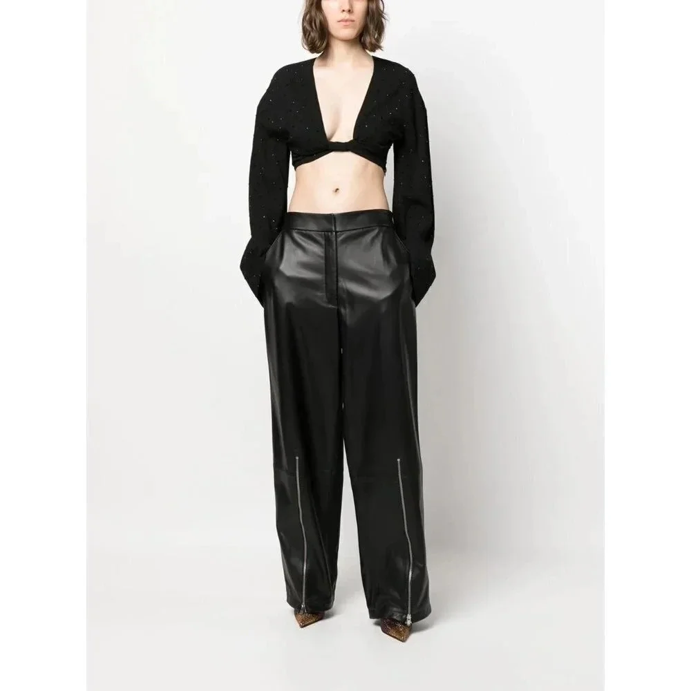 Blumarine Hot Fix Crystal Long Sleeve Crop Top in Nero Black 38 2 Womens Cropped